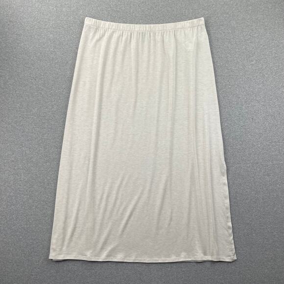 EILEEN FISHER Skirt Large Beige Stretch Jersey Knit Midi Pull On Oat Heather - Picture 3 of 12